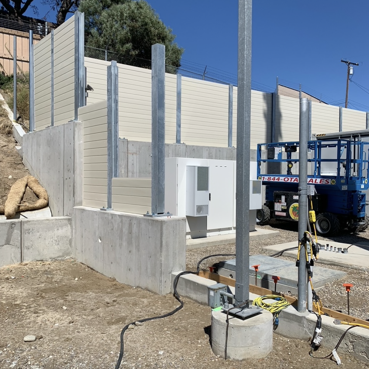 Construction view of battery energy storage system sound wall