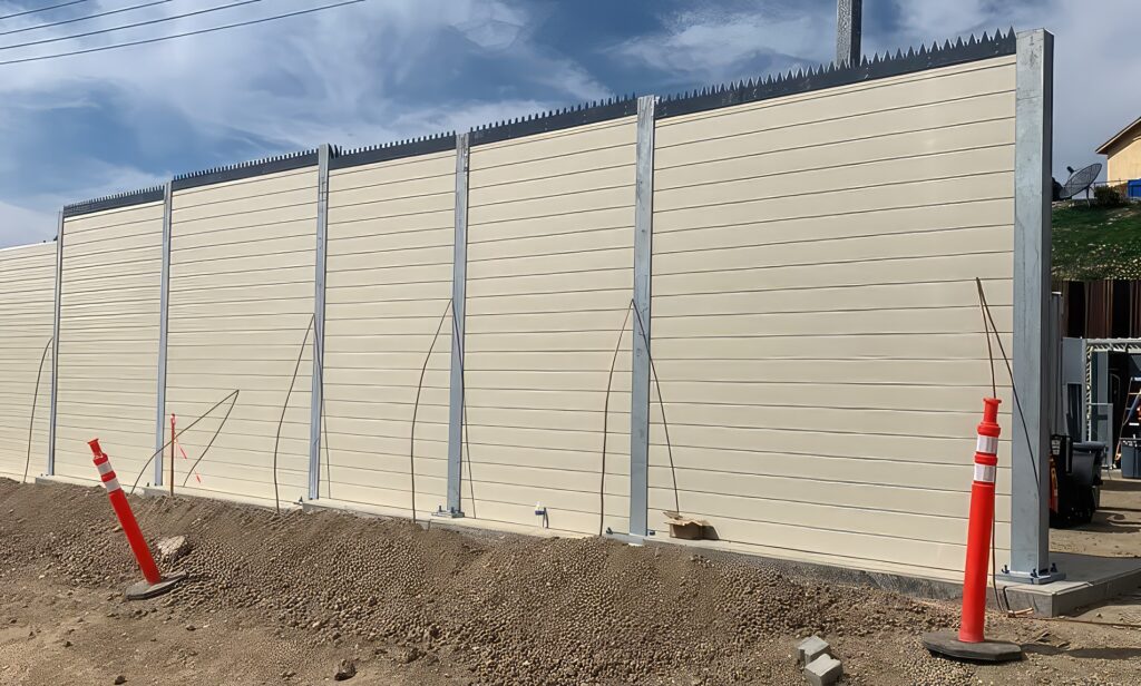 Exterior view of Paradise-battery energy storage system sound wall